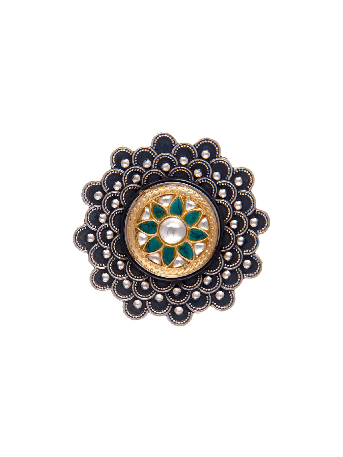 Silver Fusion Kundan Adjustable Ring view 3