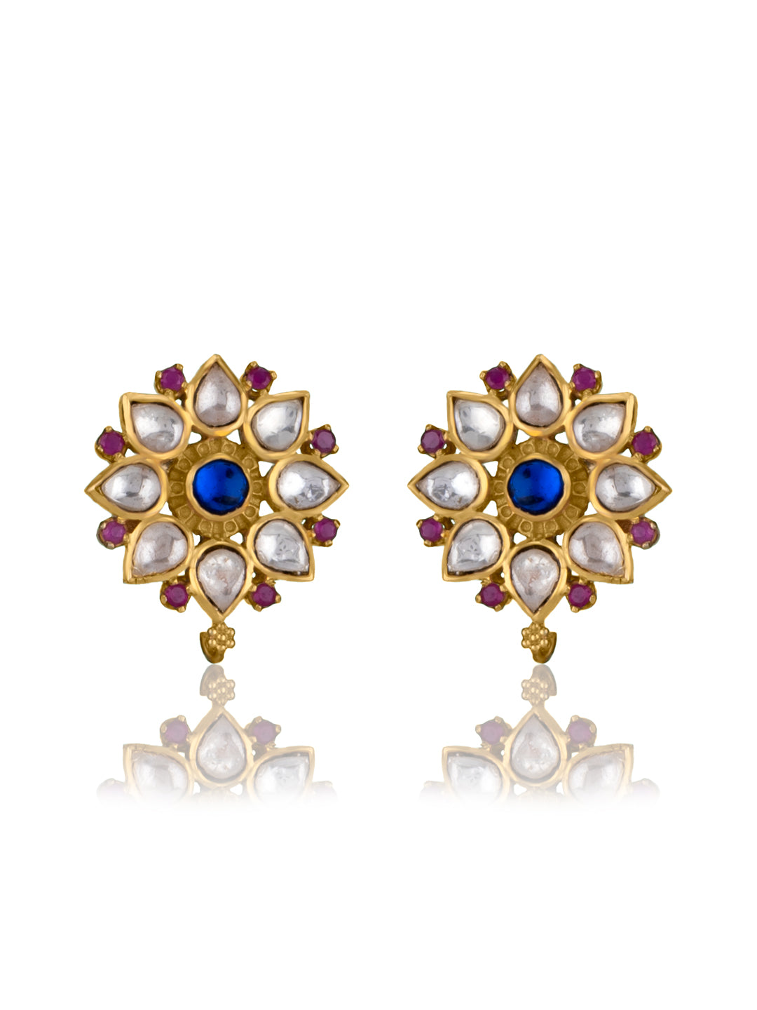 Floral Gold Plated Multicolor Kundan Studs view 1