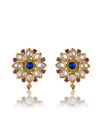 Floral Gold Plated Multicolor Kundan Studs view 1