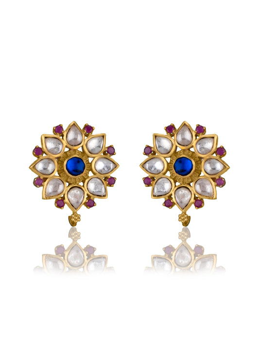 Floral Gold Plated Multicolor Kundan Studs