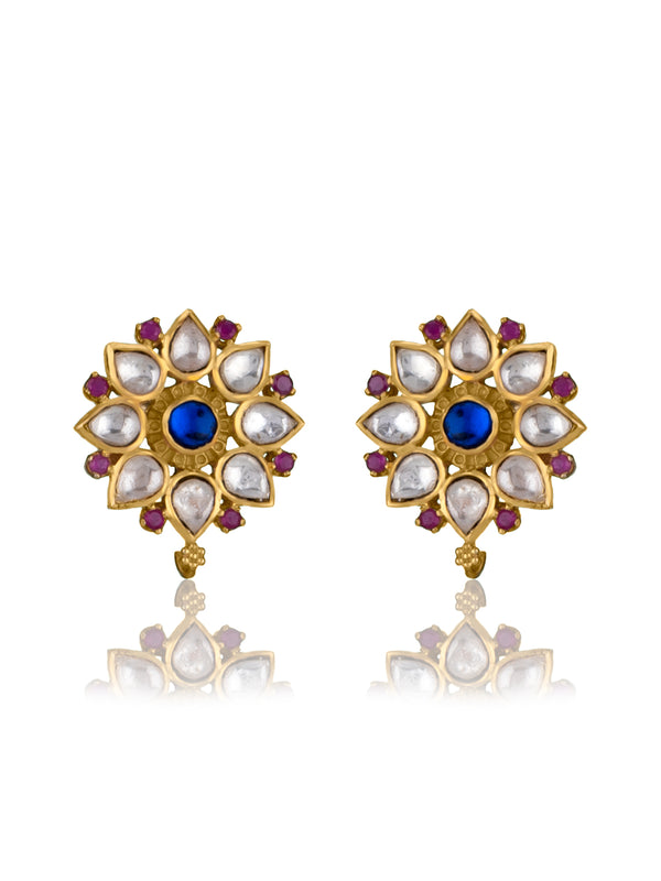 Floral Gold Plated Multicolor Kundan Studs