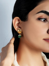 925 Sterling Silver Gold Plated Studs with Melon Cut Green Onyx and Pearl view 1
