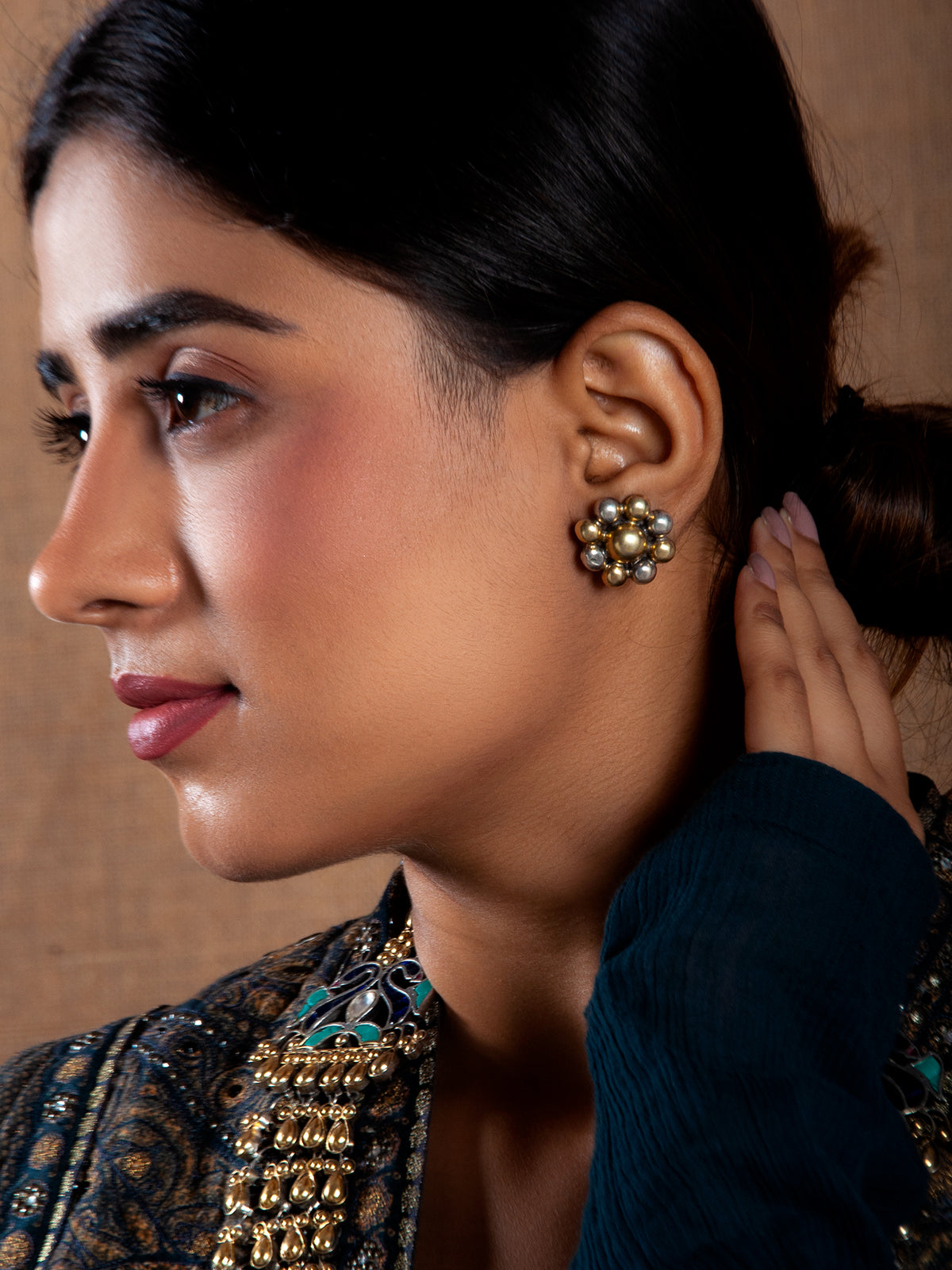 Silver Two Tone Ball Earrings view 2