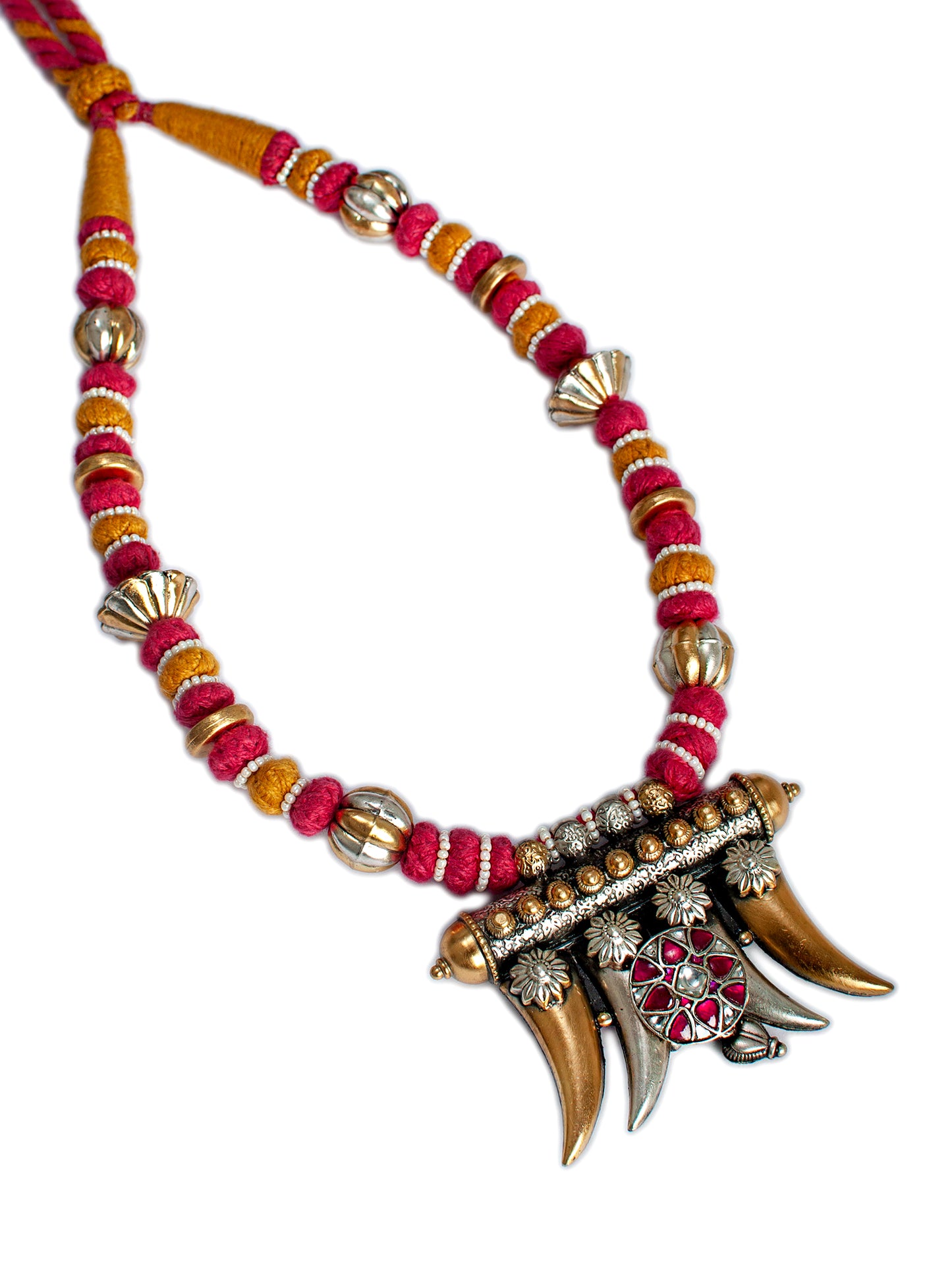 925 Sterling Silver Two Tone 22K Gold Plated Necklace with Kundan Motif