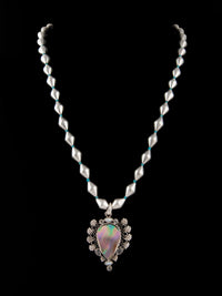 925 Sterling Silver Dholki Beaded Necklace With Pear Shaped Mother of Pearl Gemstone view 5