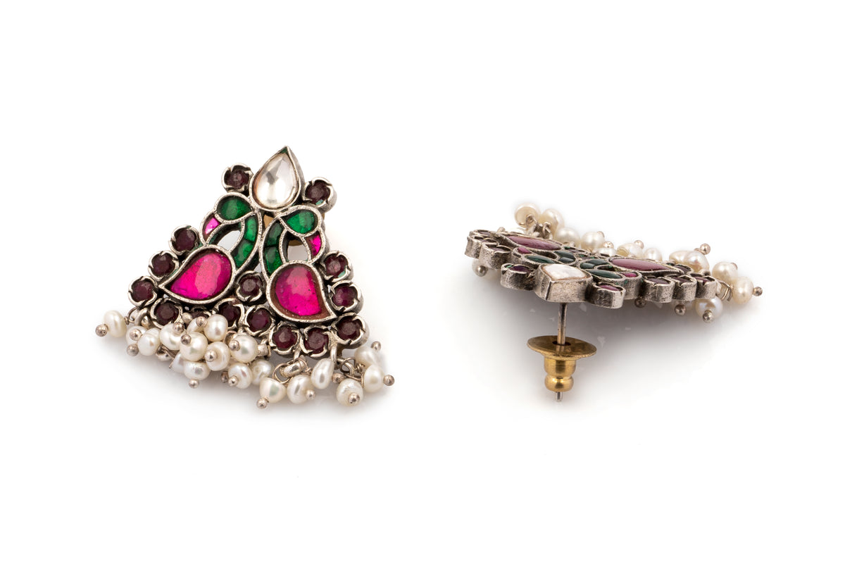 925 Sterling Silver Peacock Kundan Earrings view 2