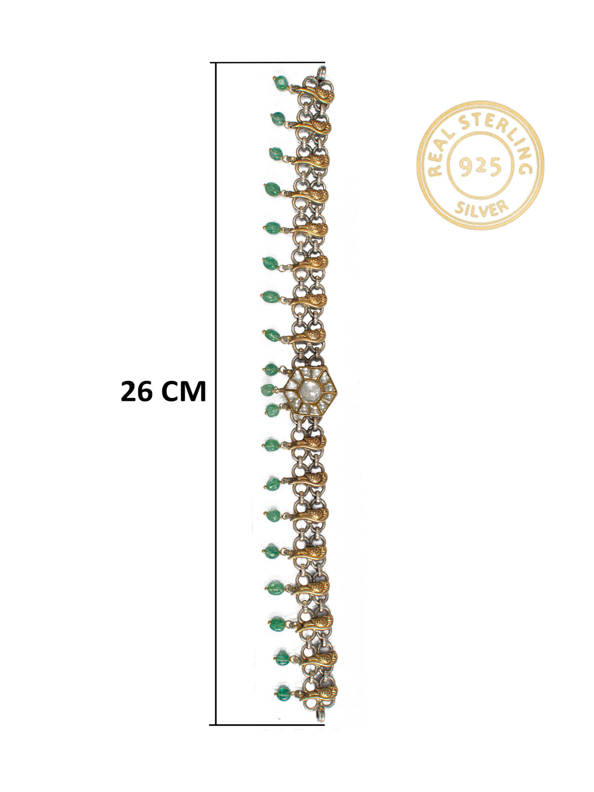 925 Sterling Silver Two Tone 22K Gold Plated Necklace With Strawberry Quartz and White Kundan view 4