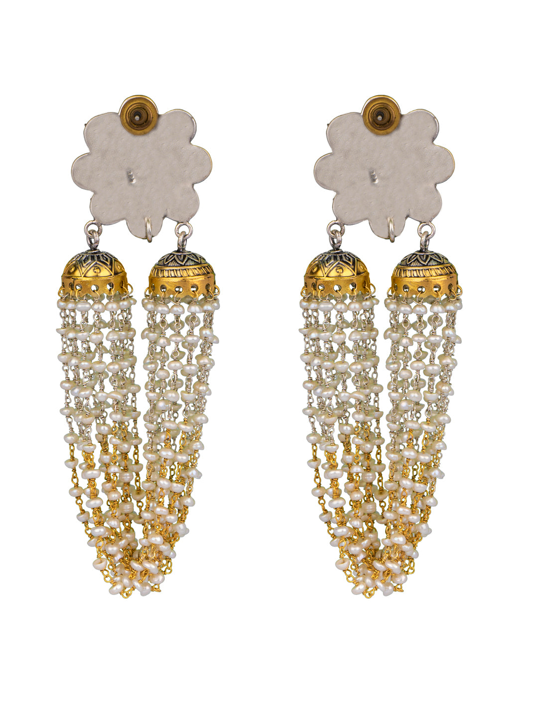 925 Sterling Silver Two Tone Double Jhumki Fusion Earringss view 4