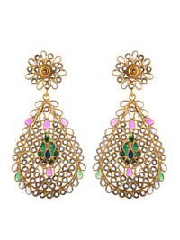 925 Sterling Silver 22K Gold Plated Multicolored Checker Crystal Earrings with Green Onyx view 5