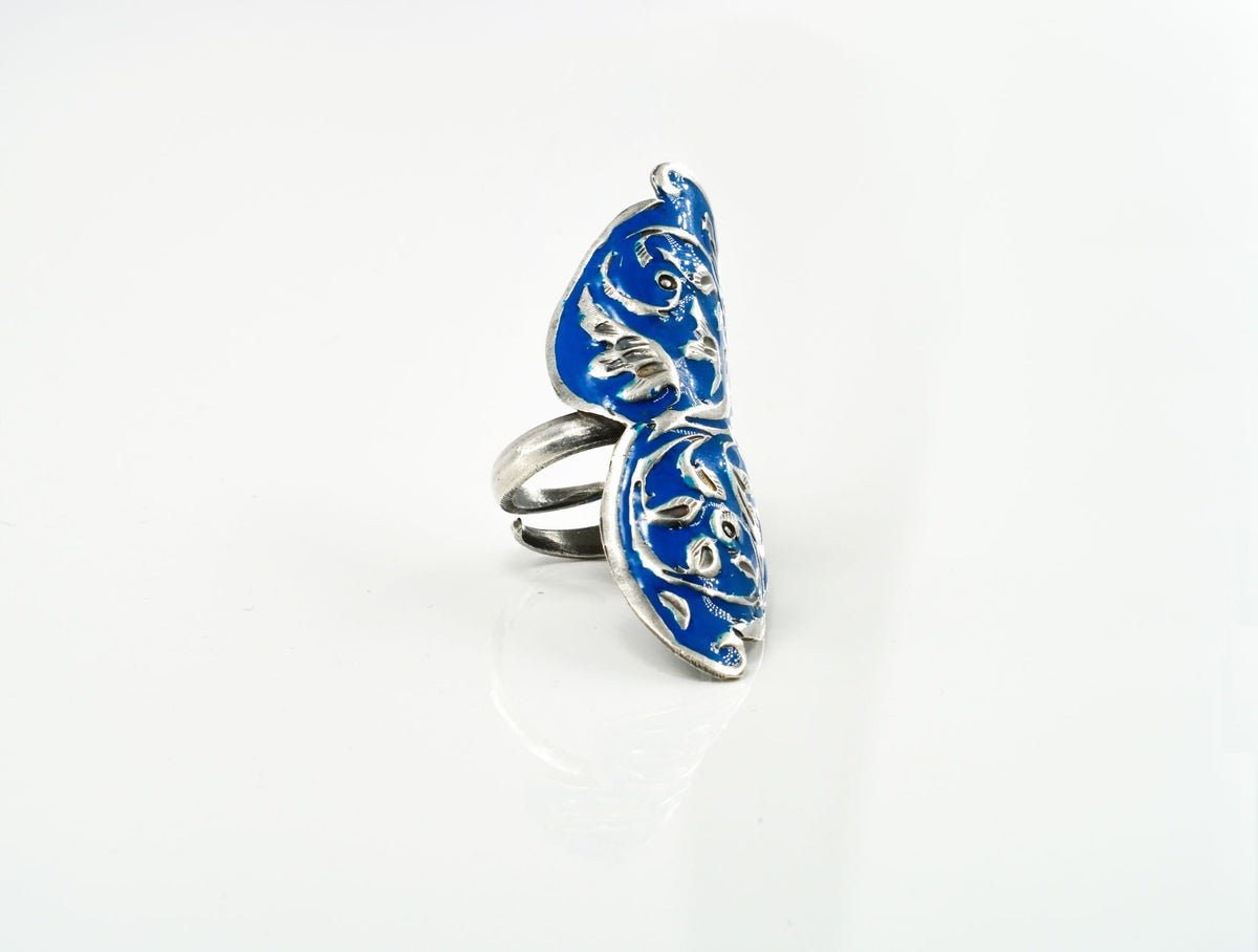 Navy Blue Leaf Design Ring view 3