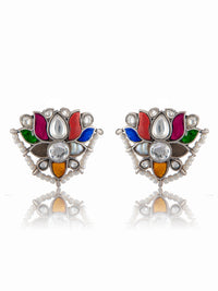 925 Sterling Silver Navratan Kundan Stud Earrings view 3