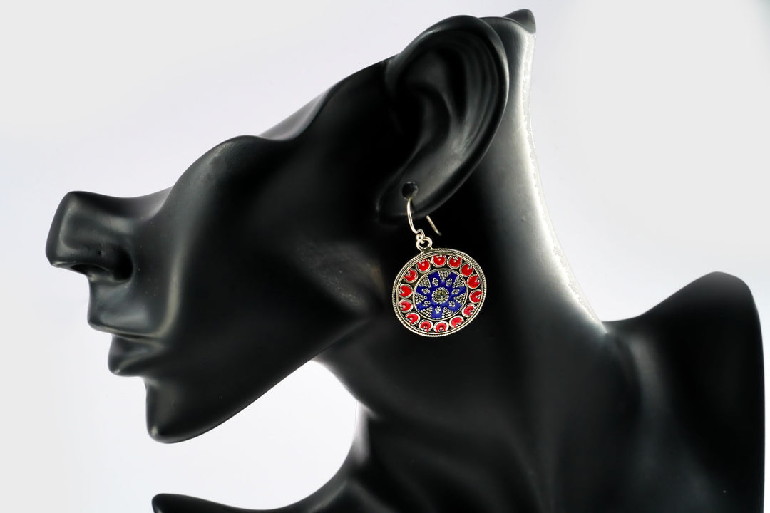 Navy Blue and Red Meenakari Dangler Earrings - Neeta Boochra Jewellery