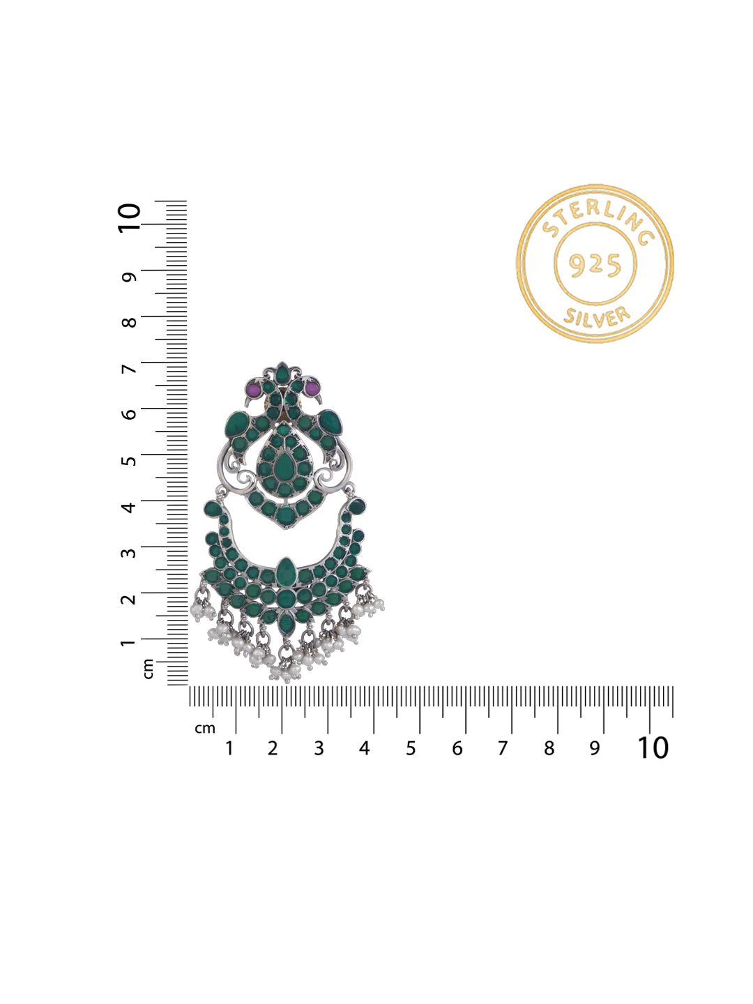 Green Peacock Earrings with Kundan and Freshwater Pearl view 3