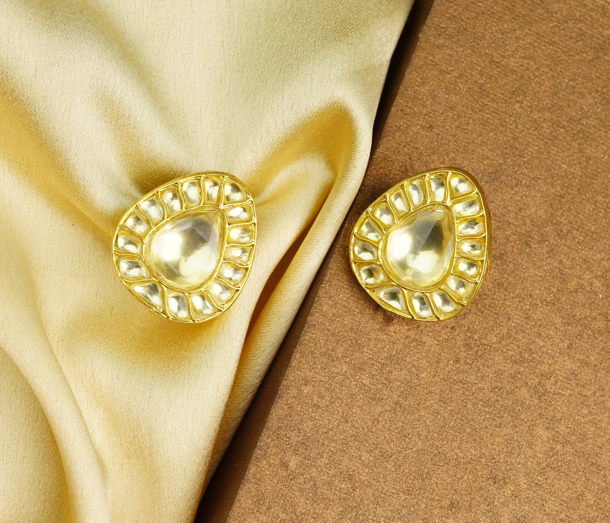 925 Silver Gold Plated White Kundan Paan Studs view 3