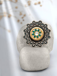 Silver Fusion Kundan Adjustable Ring view 1