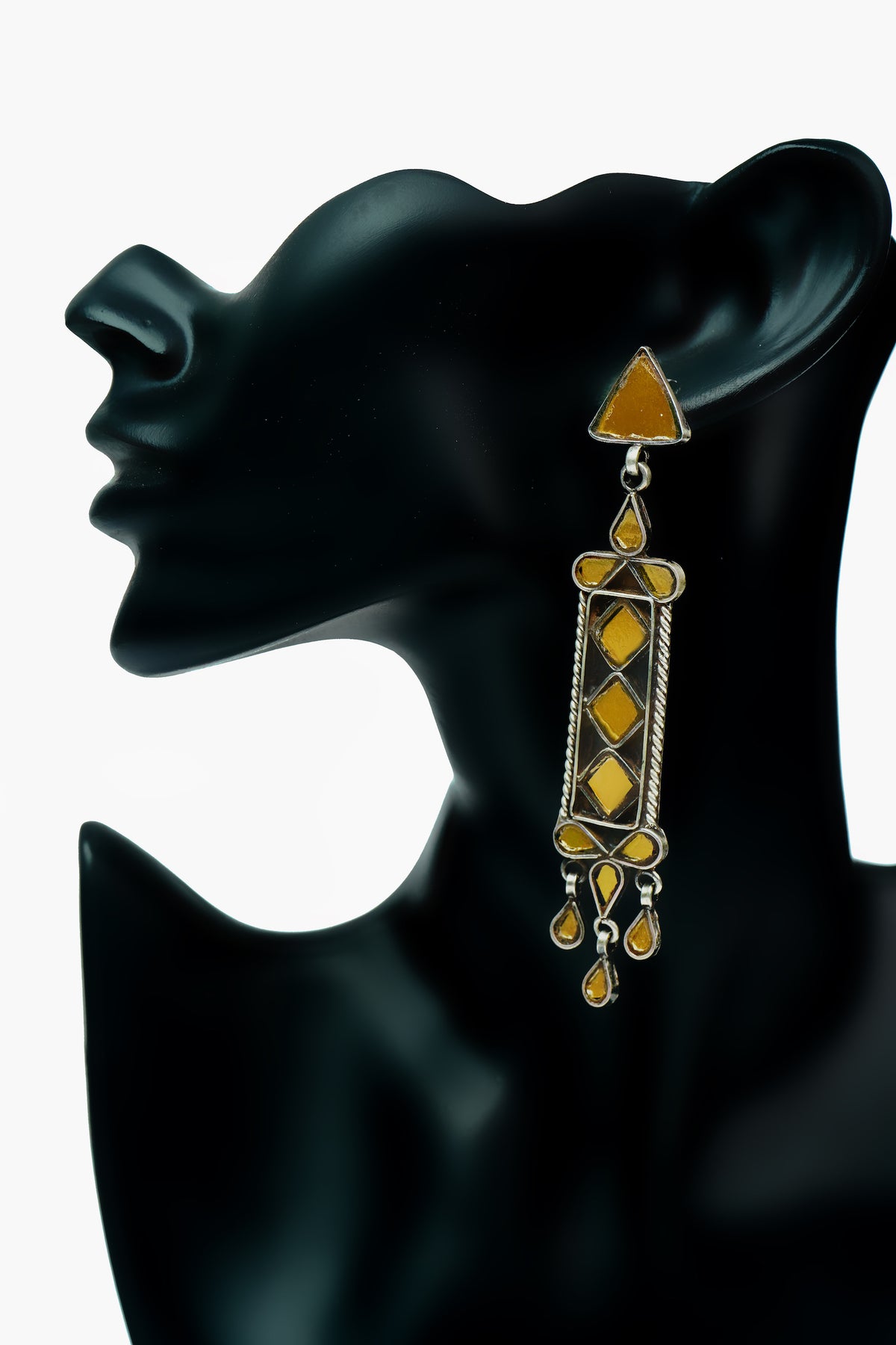 Silver Earrings with Yellow Glass view 4