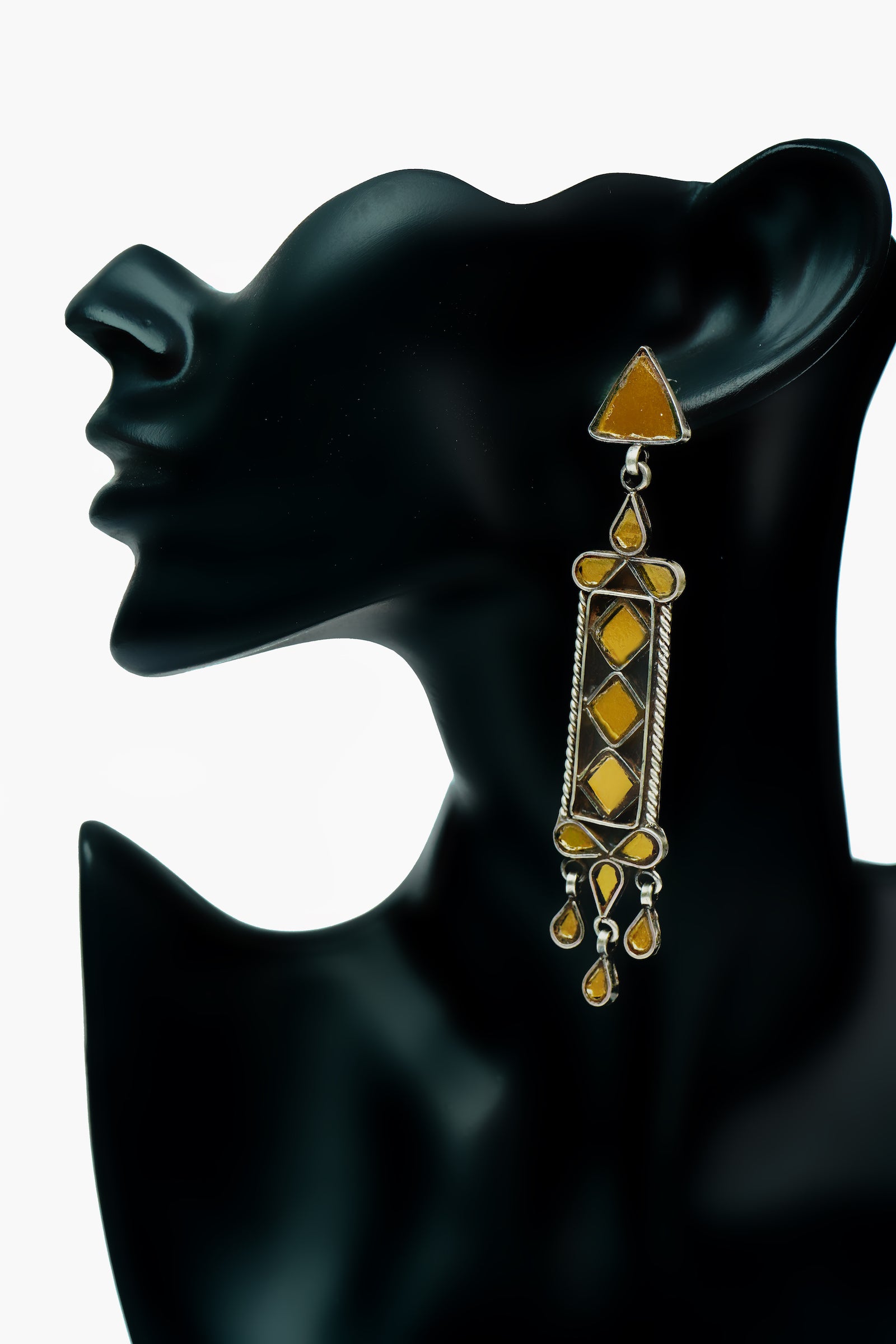 Silver Earrings with Yellow Glass - Neeta Boochra Jewellery