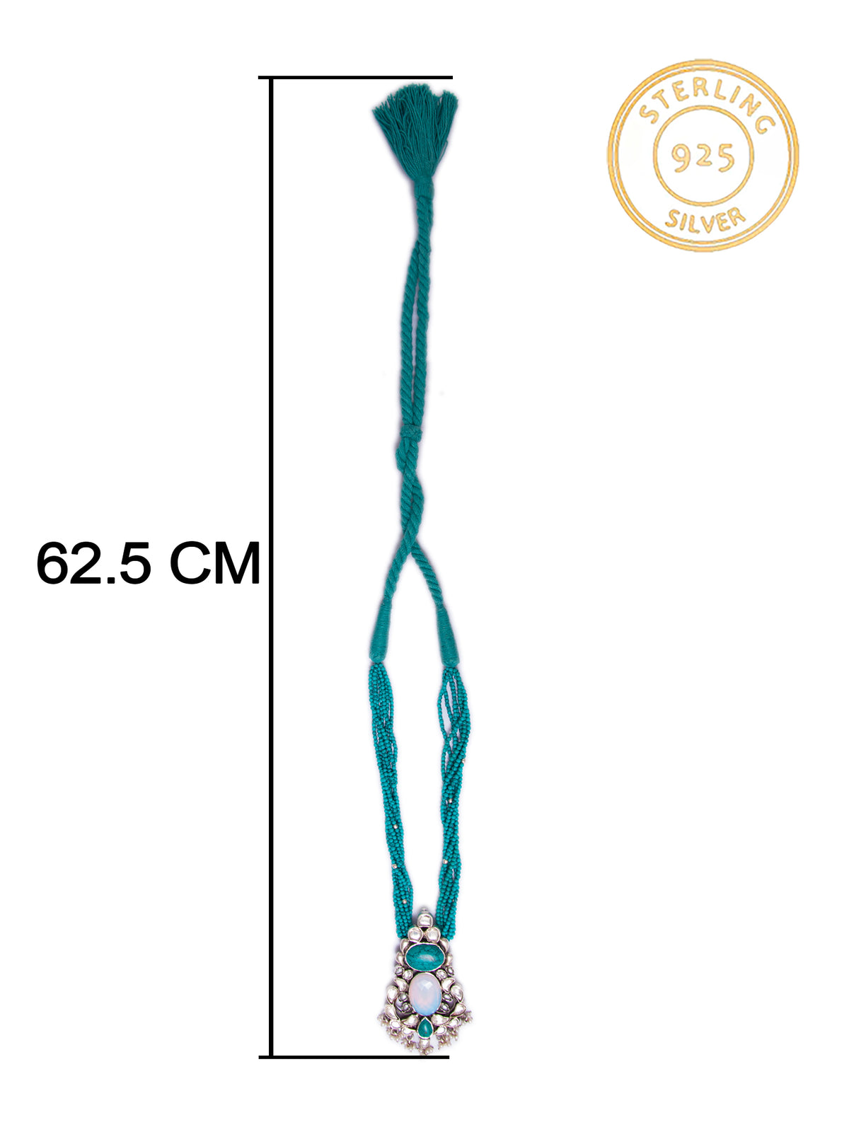 Silver Statement Turquoise Kundan Beaded Necklace view 6