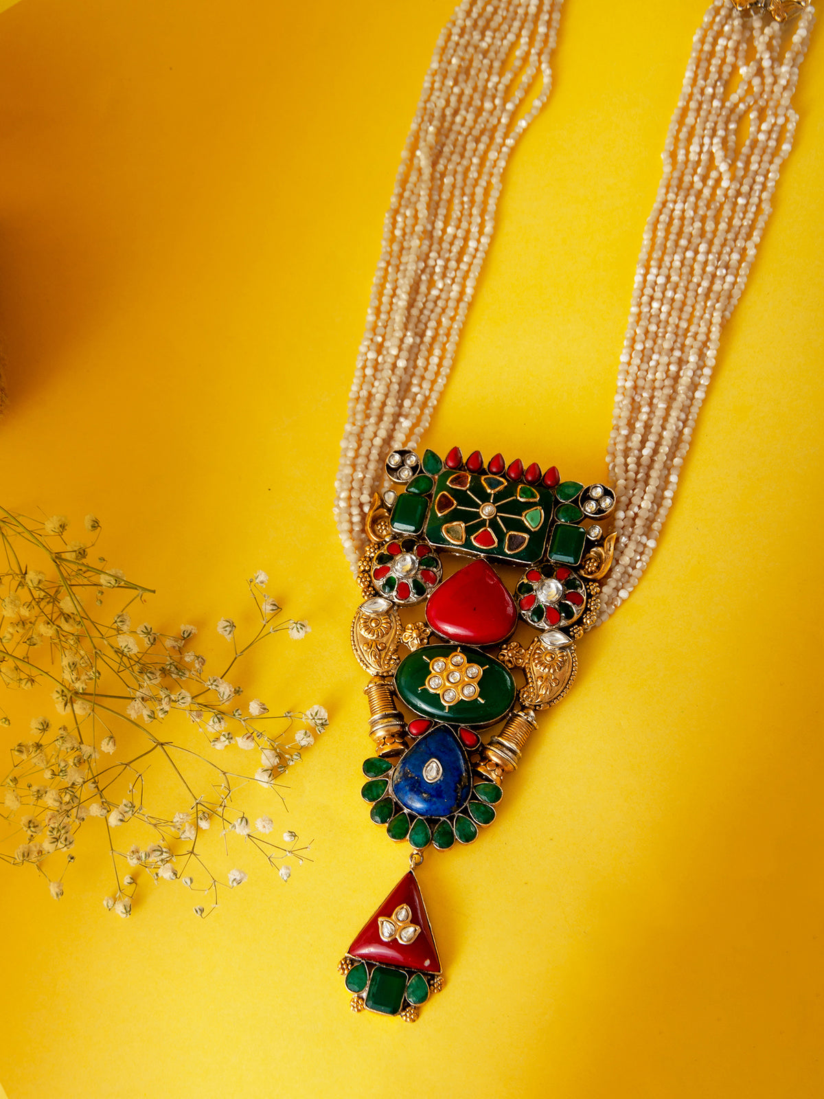 Svarnam Fusion Statement Necklace with Natural Stones view 1