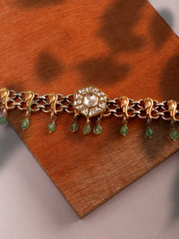 925 Sterling Silver Two Tone 22K Gold Plated Necklace With Strawberry Quartz and White Kundan view 2