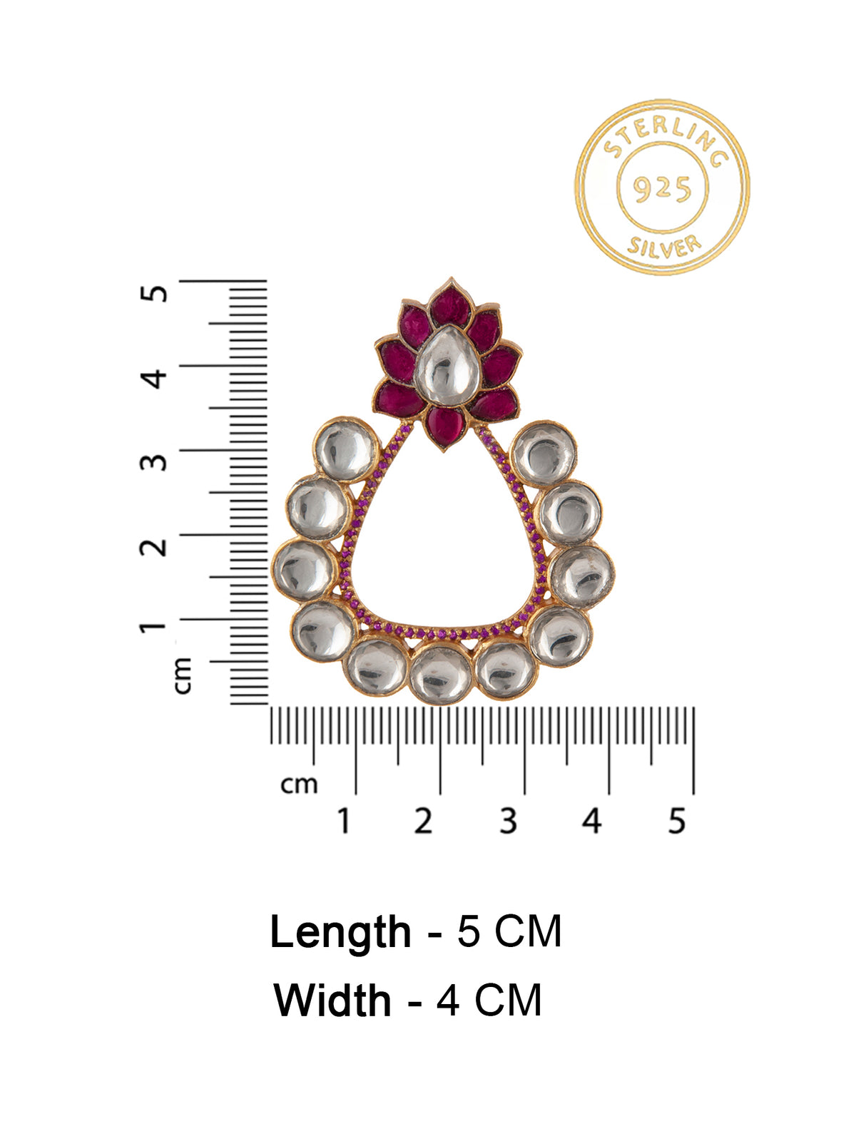 925 Sterling Silver White and Red Kundan Floral Earrings view 4