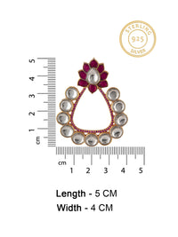 925 Sterling Silver White and Red Kundan Floral Earrings view 4