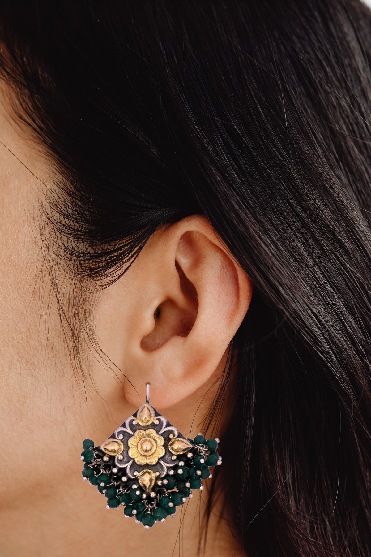 925 Sterling Silver Two Tone Chitai Danglers view 3
