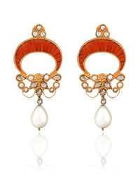 925 Sterling Silver Gold Plated Fusion Chaandbali with Red Corals and Pearl view 1