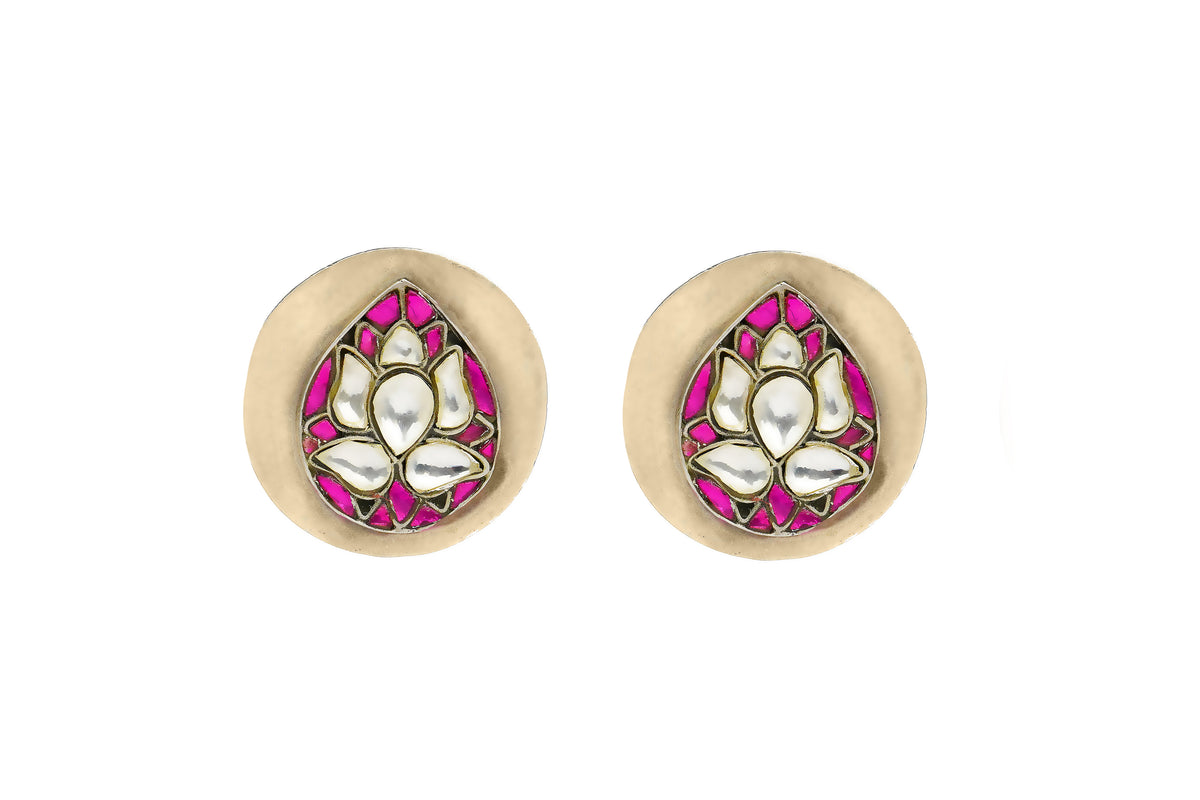 Neeta Boochra Signature Silver Lotus Kundan Studs view 1