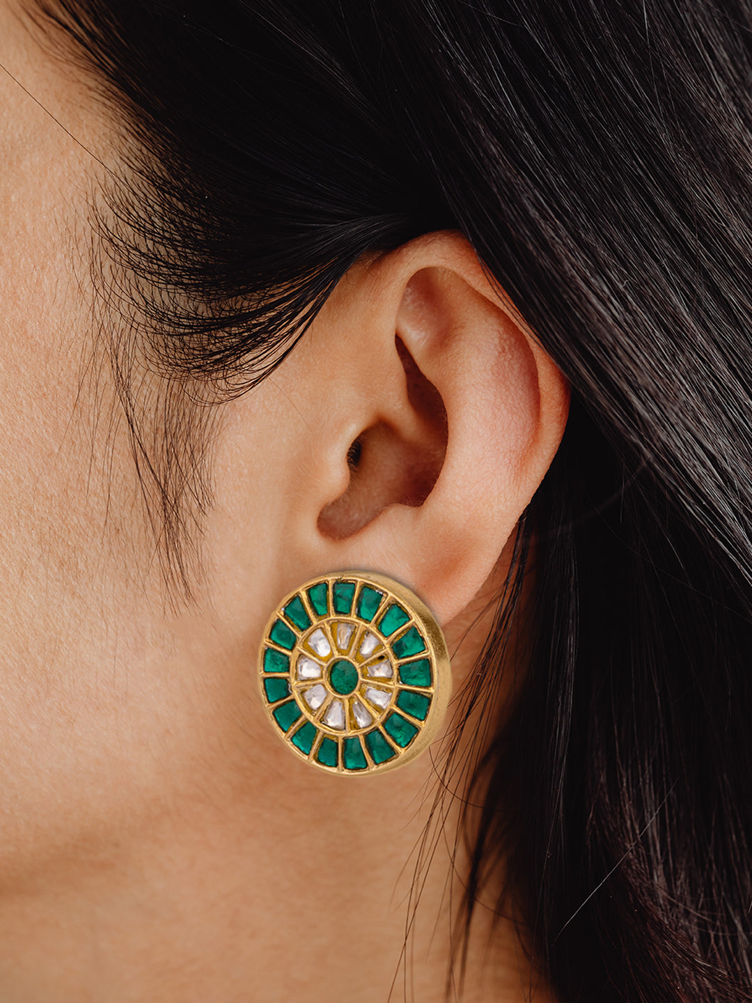 925 Sterling Silver Gold Plated Kundan Studs view 2
