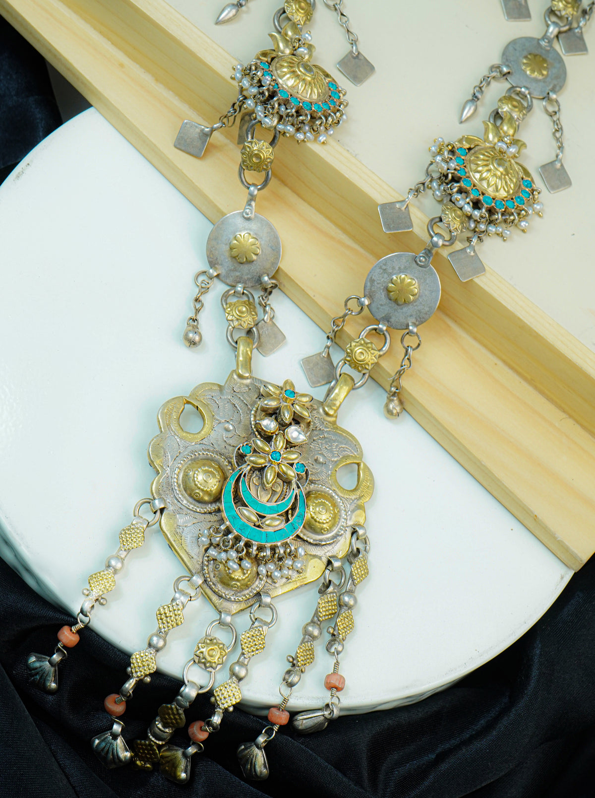 925 Silver Two Tone Tribal Oxidized Necklace view 1