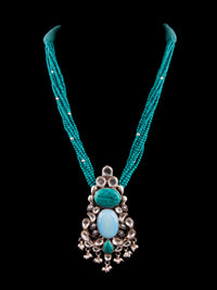 Silver Statement Turquoise Kundan Beaded Necklace view 3