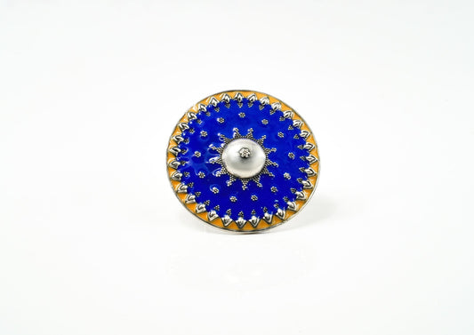 Blue and Yellow Meenakari Ring - Neeta Boochra Jewellery