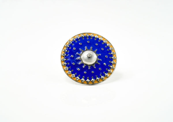 Blue and Yellow Meenakari Ring
