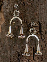 925 Sterling Silver Two Tone Fusion Jhumki Statement Earrings with Pearl view 2