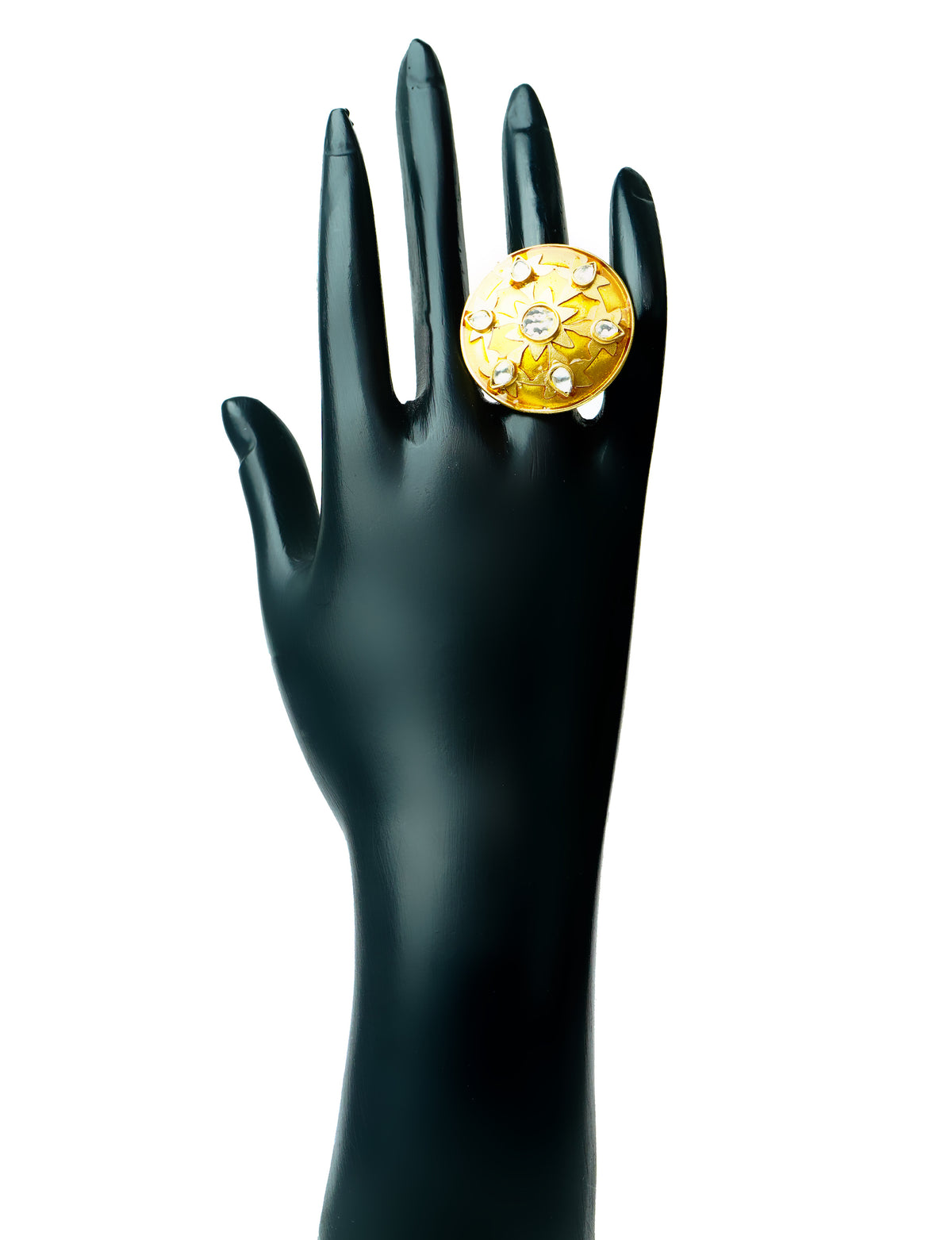 Silver Gold Plated Star Ring with Kundan view 4