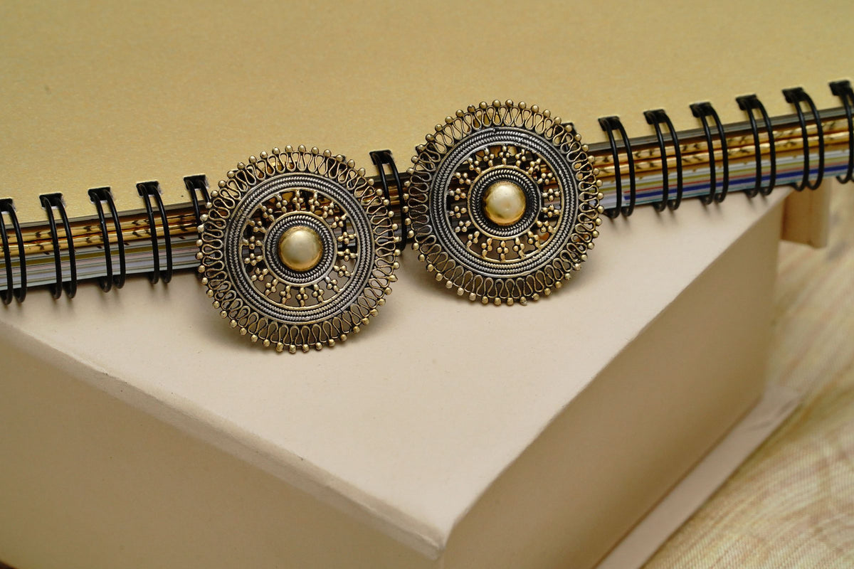 925 Silver Two Tone Mesh Earrings view 1