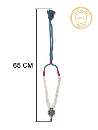 925 Sterling Silver 22K Gold Plated Pearl Beaded Necklace With  Turquoise and Ruby Gemstone view 4