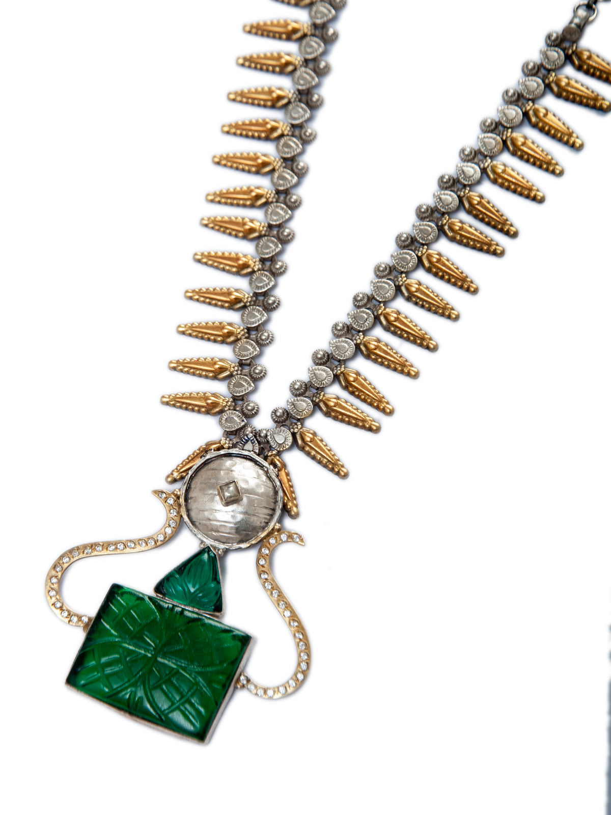 925 Sterling Silver Two Tone 22K Gold Plated Necklace with Green Stone view 5