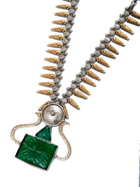 925 Sterling Silver Two Tone 22K Gold Plated Necklace with Green Stone view 5