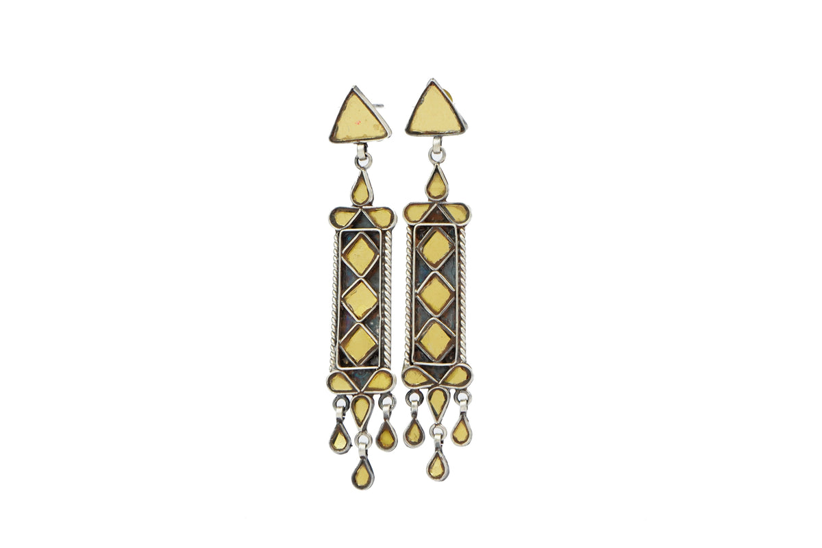Silver Earrings with Yellow Glass view 1
