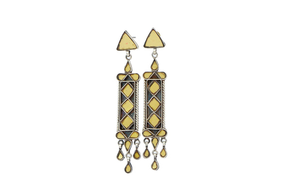 Silver Earrings with Yellow Glass