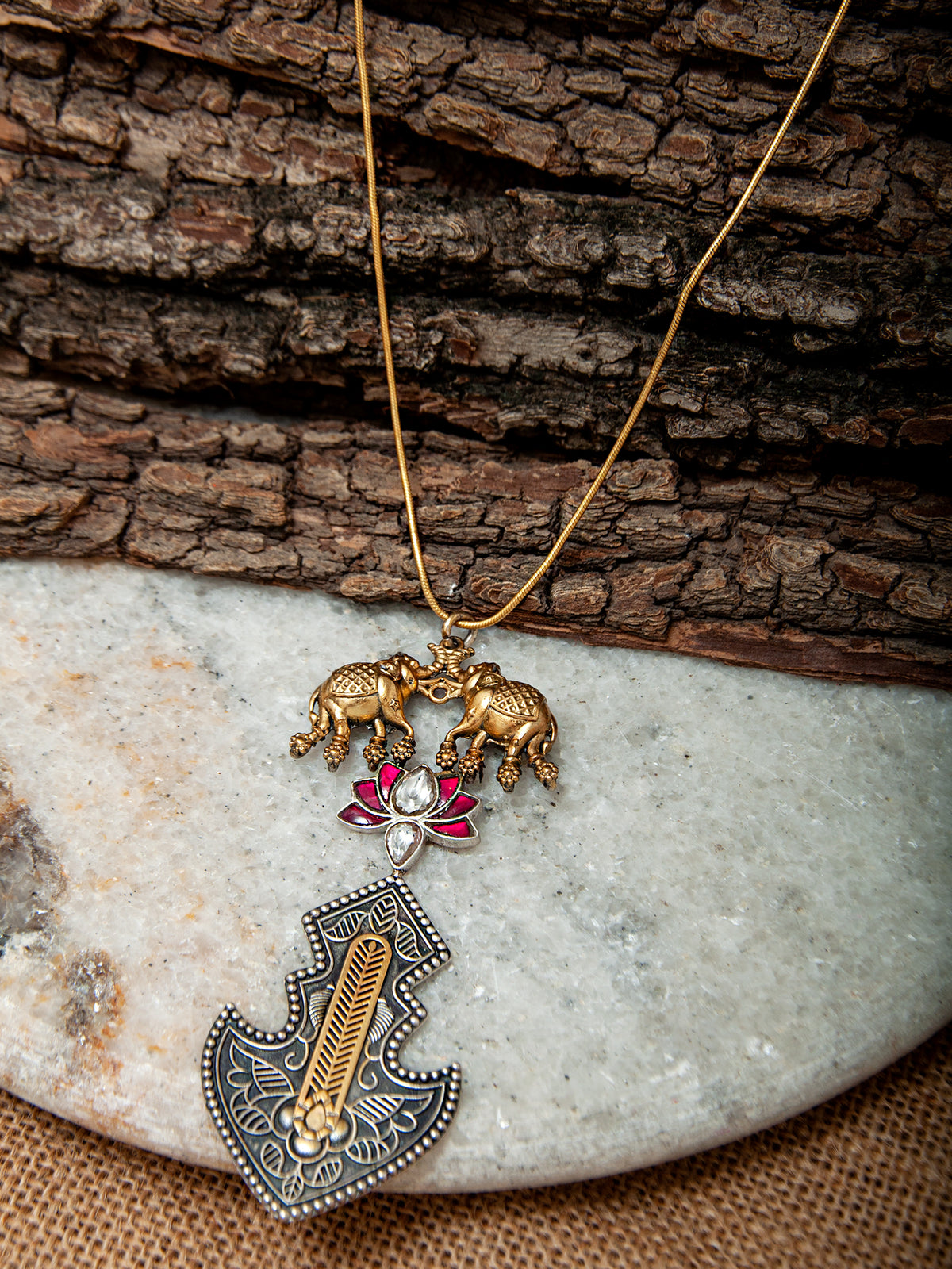 Fusion Silver Elephant Bloom Necklace view 2
