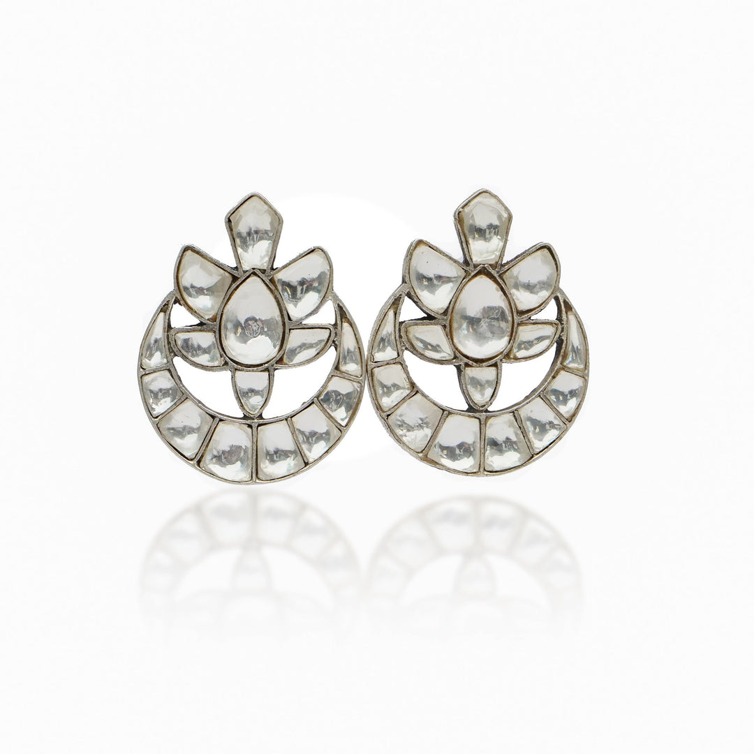 Neeta Boochra Signature Silver Chandbali Kundan Studs - Neeta Boochra Jewellery