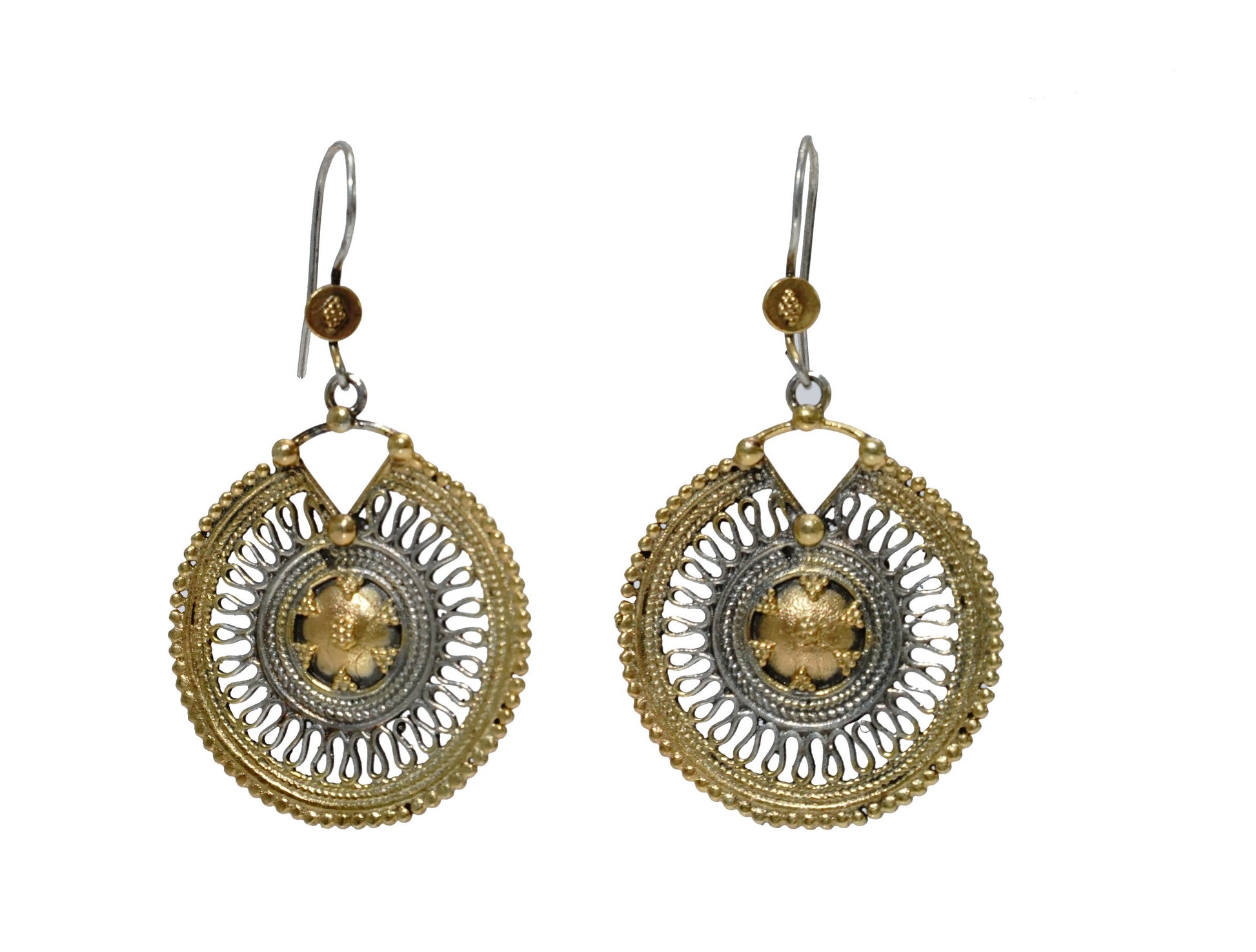 925 Silver Two Tone Mesh Dangler Earrings - Neeta Boochra Jewellery
