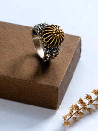 Two Toned Intricate Textured Adjustable Ring view 2