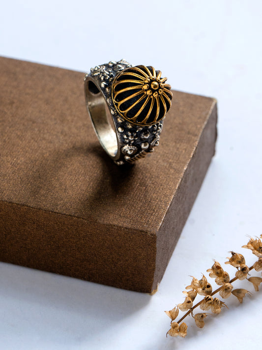 Two Toned Intricate Textured Adjustable Ring
