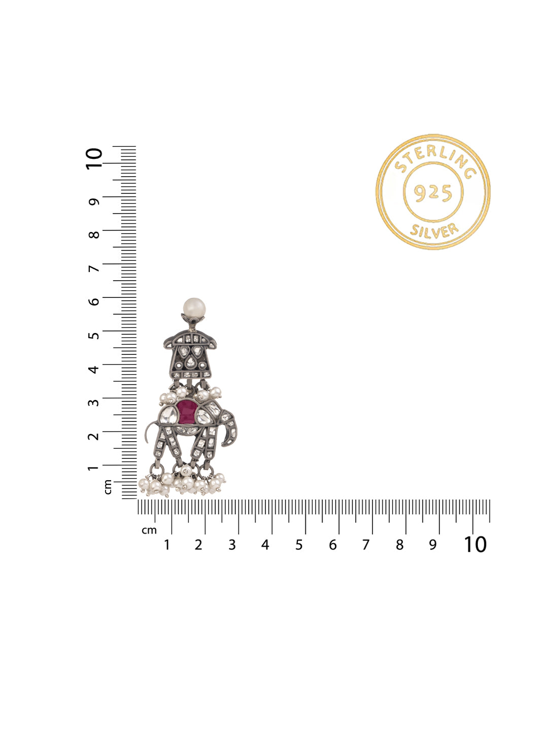 Elephant Earrings with Kundan and Pearl view 3