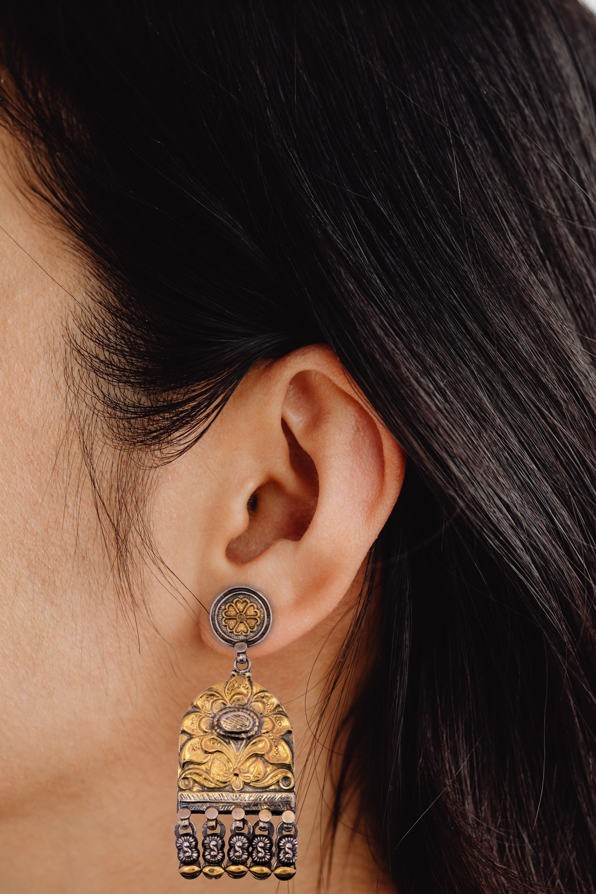 925 Sterling Silver Two Tone Chitai Earrings view 3