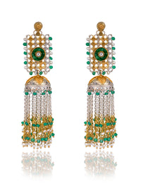 925 Sterling Silver Two Tone Jhumki with Kundan Motif view 1